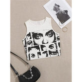 Face Sketch Crop Tank Top